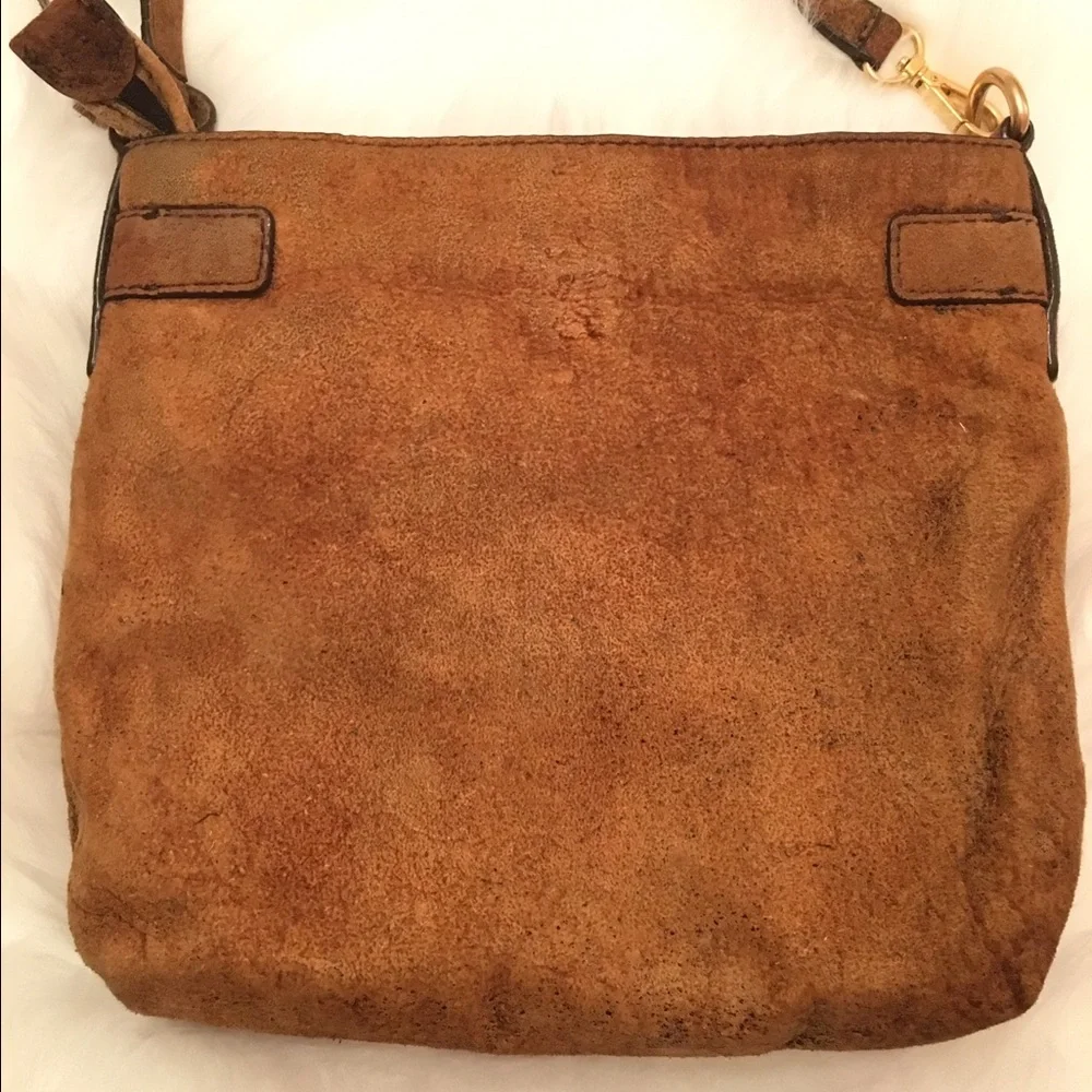 Michael Kors Distressed Light Brown Suede Leather Crossbody Bag